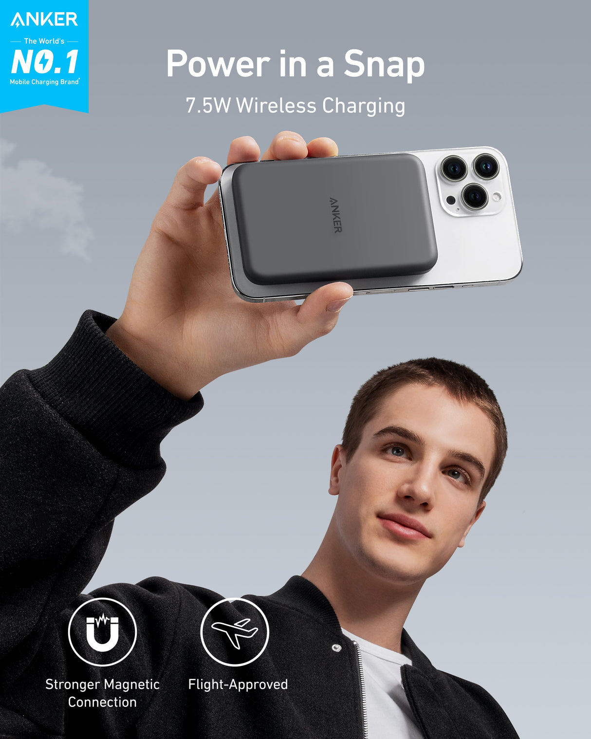 Anker 621 MagGo Magnetic Battery charger attached to a smartphone, showcasing portable charging capability and sleek design.