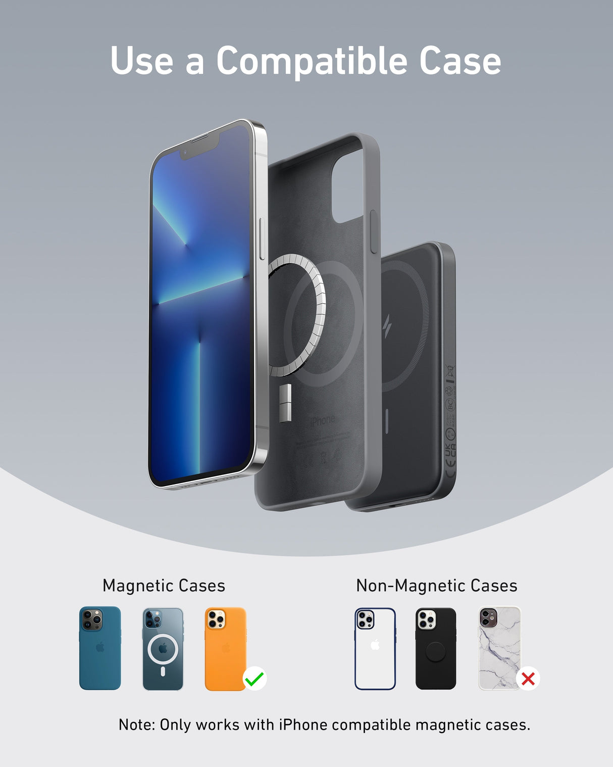 Anker 621 Magnetic Battery MagGo for charging, showing the portable power bank attached to a smartphone with magnetic connection