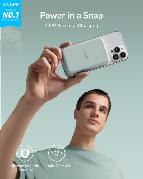 Anker 621 MagGo magnetic battery pack for charging, showing the compact design and magnetic attachment feature.