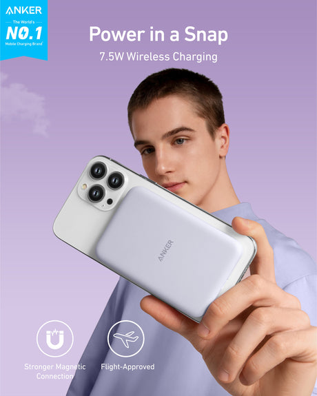 Anker 621 Magnetic Battery MagGo for wireless charging, compact portable power bank with magnetic attachment for smartphones.