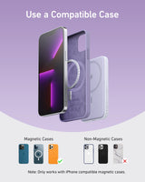 Anker 621 MagGo magnetic battery pack attached to a smartphone, compact portable charging device for on-the-go power.