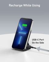 Anker 622 MagGo magnetic battery pack attached to a device, demonstrating portable charging capability.