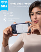 Anker 622 Magnetic Battery MagGo for charging, showing the sleek portable power bank with magnetic attachment feature.