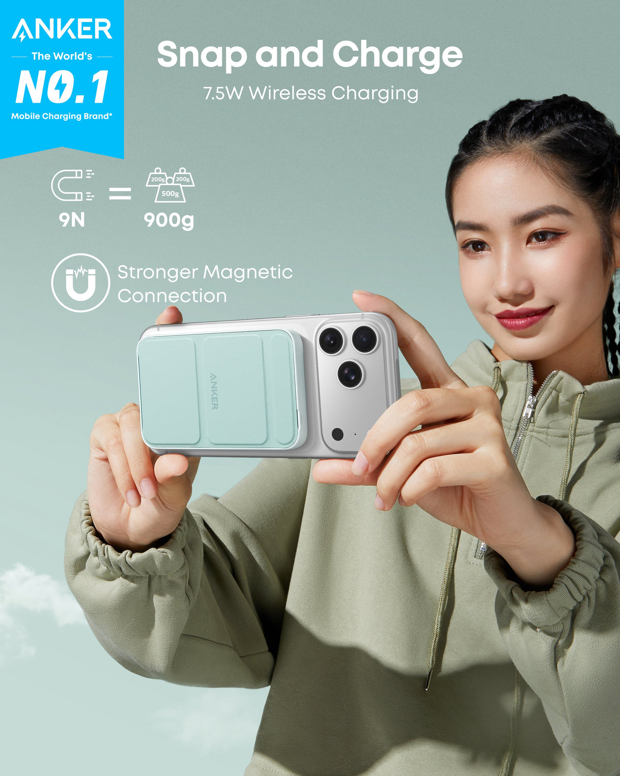 Anker 622 Magnetic Battery MagGo for charging, showing a sleek portable power bank with magnetic attachment and charging port.