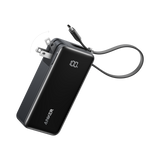 Anker Power Bank 10K with built-in cable, compact portable charger for smartphones and devices, black color and sleek design.