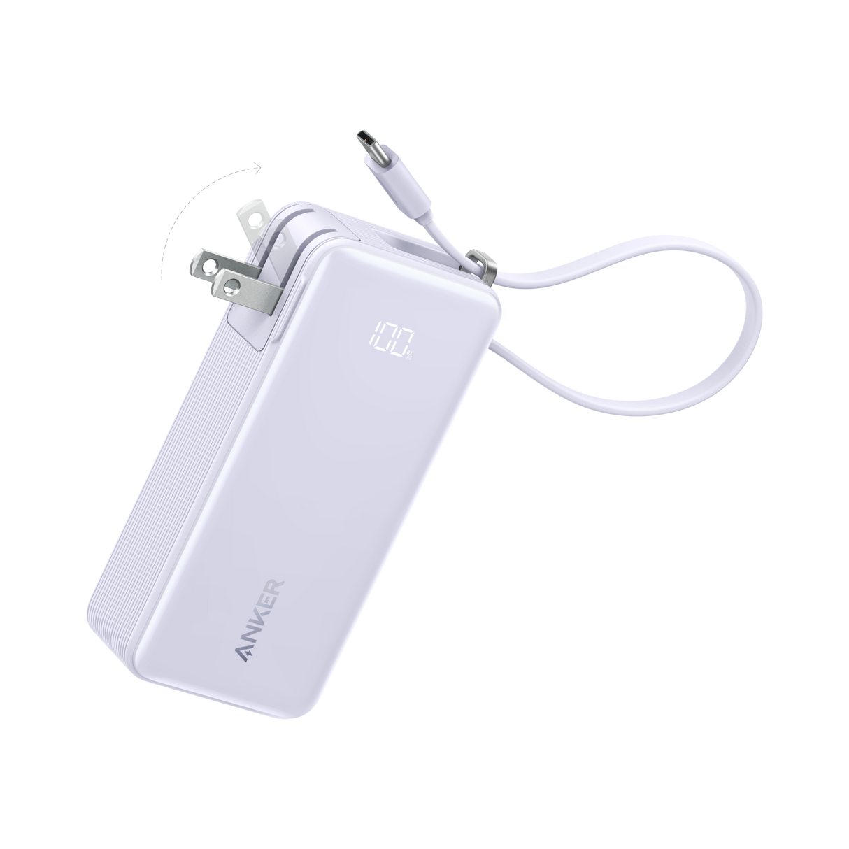 Anker Power Bank 10K Fusion with built-in cable, portable portable charger for smartphones and devices in sleek design.