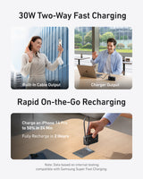 Anker Power Bank 10K Fusion with built-in charging cable, compact portable battery pack for smartphones and devices.