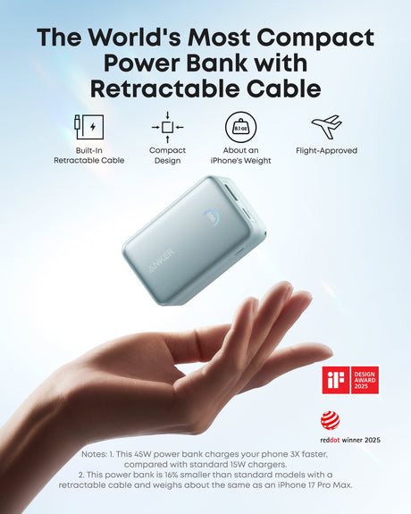 Anker Nano Power Bank (10K, 45W, Built-In Retractable USB-C Cable) - AKD Ink