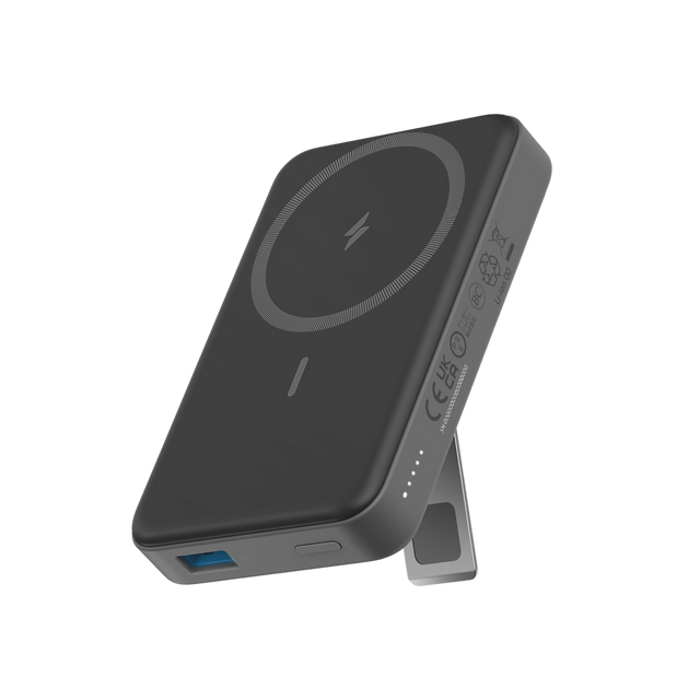 Anker 633 Magnetic Battery charging accessory, compact design with magnetic attachment, in black with LED indicator lights.