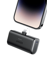 Anker Nano Power Bank with 12W charging and built-in Lightning connector, compact portable power bank for on-the-go charging.