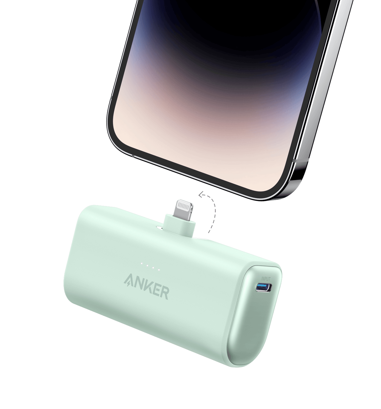 Anker Nano Power Bank with built-in Lightning connector, compact portable charging device for smartphones and devices.