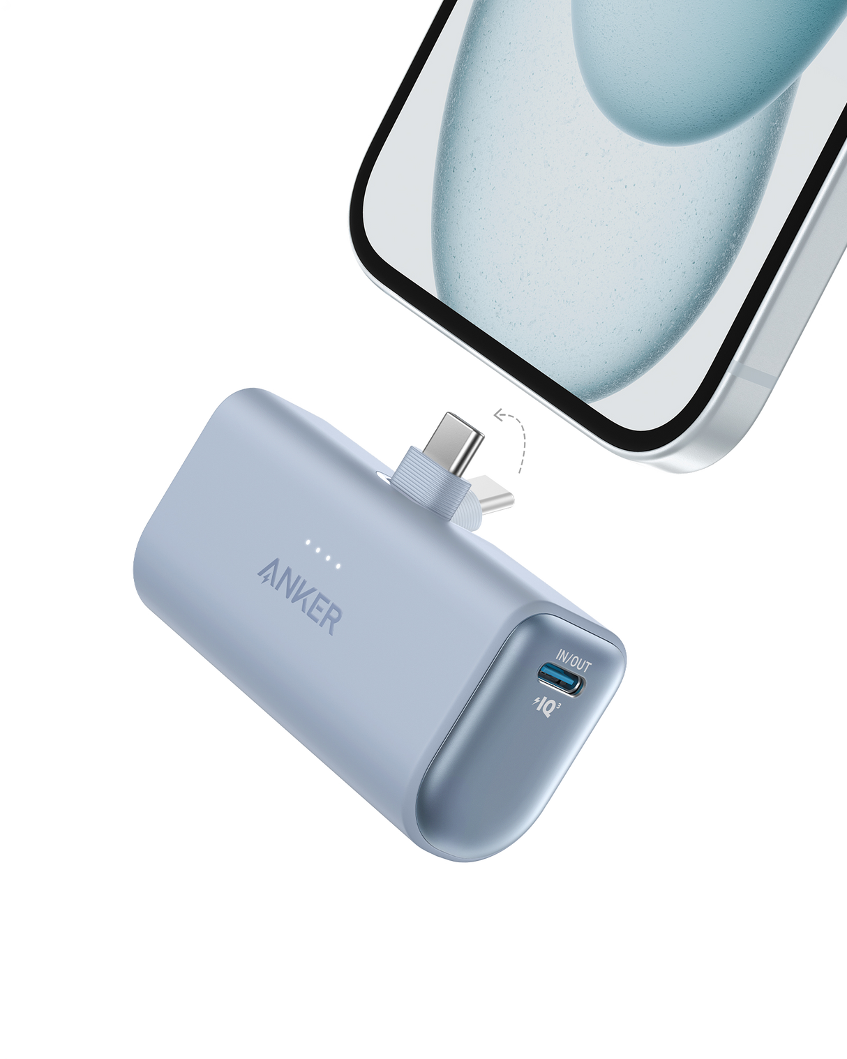 Anker Nano 22.5W power bank with built-in USB-C connector for portable charging and power on the go.