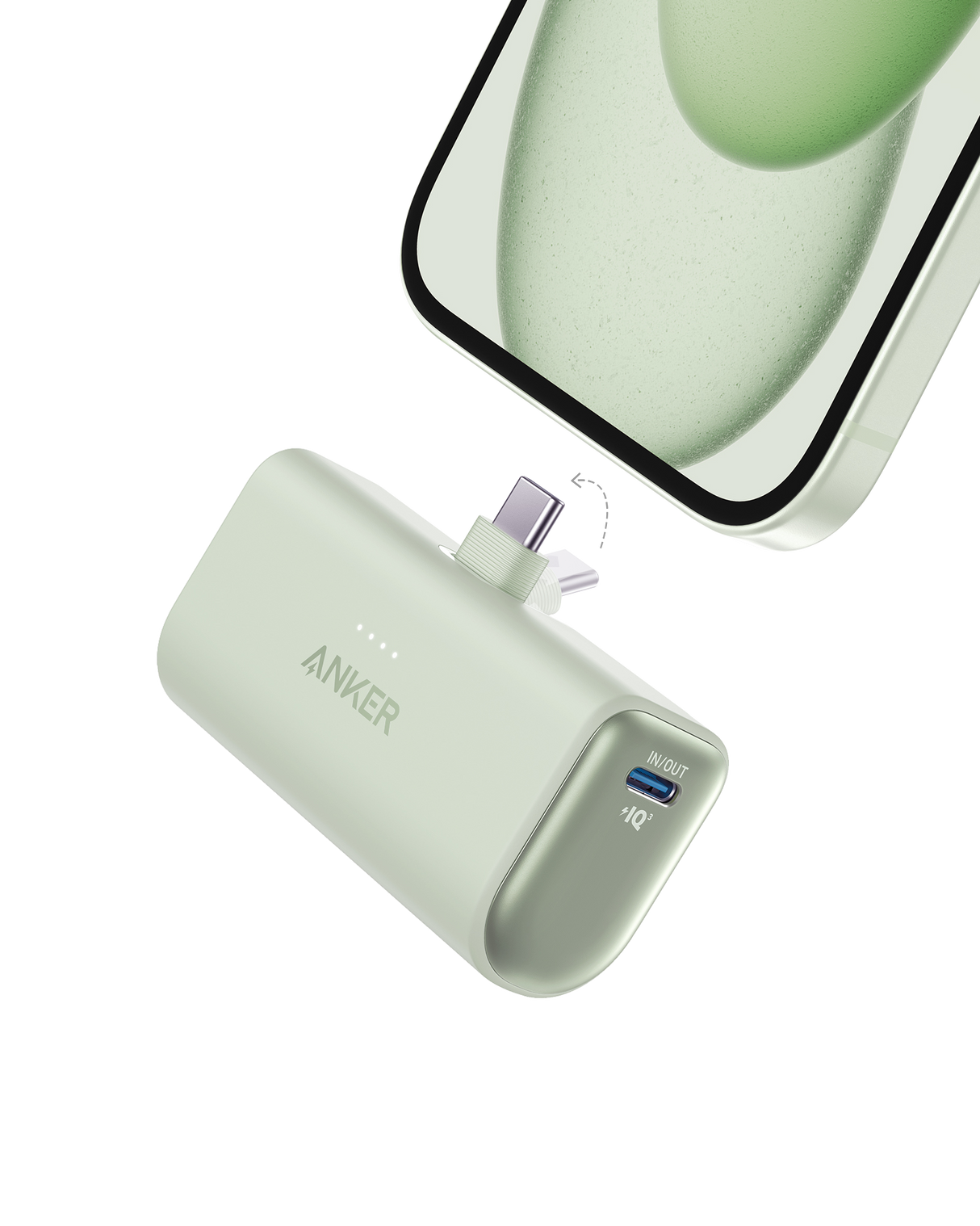 Anker Nano Power Bank with built-in USB-C connector, compact portable charger for smartphones and devices, 22.5W power output.