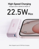 Anker Nano power bank with 22.5W charging, built-in USB-C connector, compact portable charger for devices.