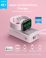 Anker MagGo 10K 35W power bank with Apple Watch charging pad, compact black portable power source for Apple devices.