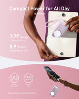 Anker MagGo 10K 35W power bank with Apple Watch charging pad and USB-C port, compact portable charging device.