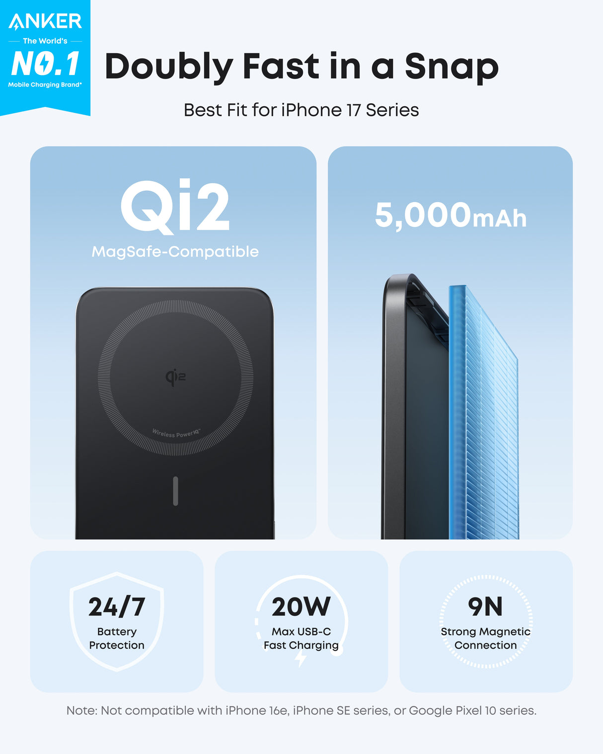 Anker Nano 5K MagGo slim power bank with USB-C port, compact portable charger for smartphones and devices.