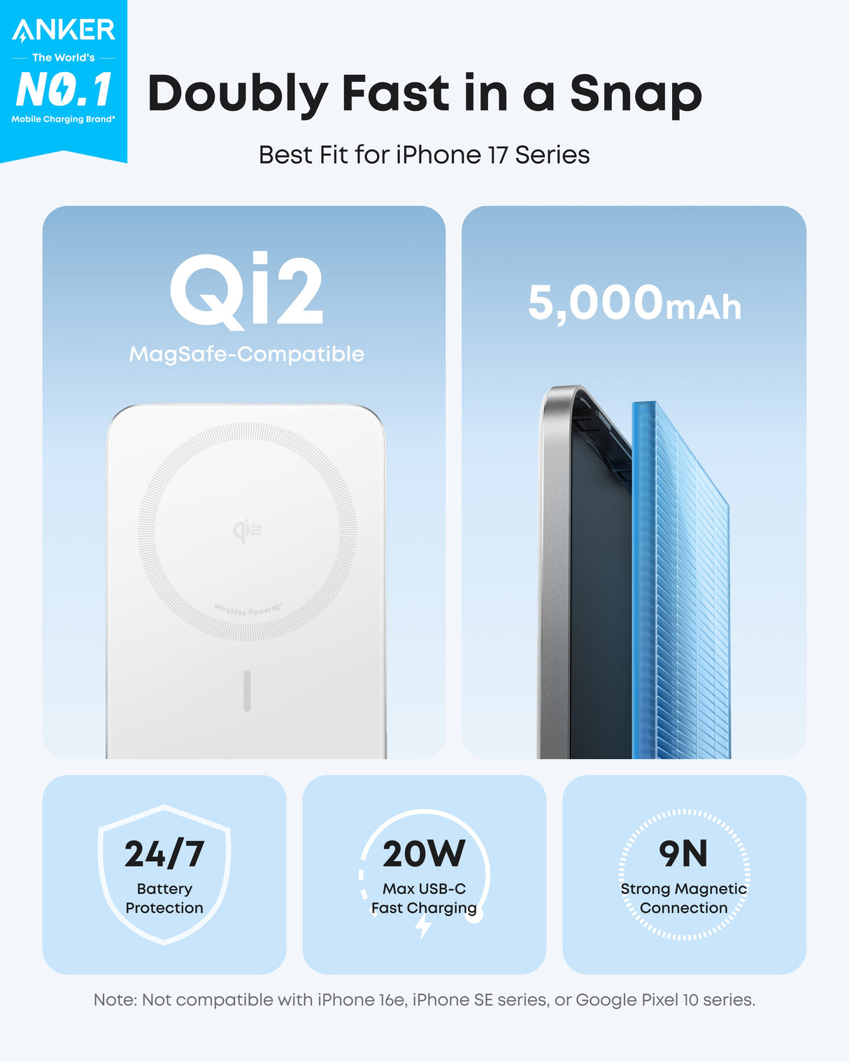 Anker Nano 5K Slim Power Bank with MagGo wireless charging pad, compact design, and USB-C port for portable charging.