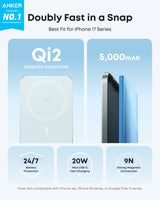 Anker Nano 5K MagGo Slim Power Bank showing its compact design and USB-C port for portable charging.