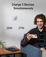 Anker 523 Nano 3 charger with 47W power adapter, compact design, and USB-C port for fast device charging.