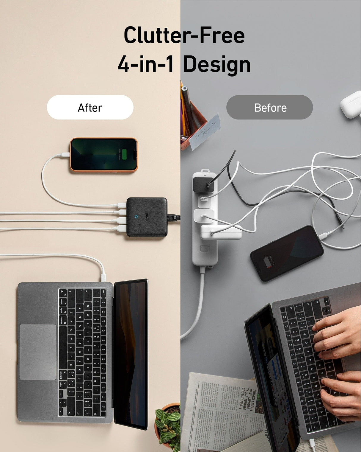 Anker 543 65W II charging-only USB-C wall charger with compact design and foldable prongs in a close-up view.