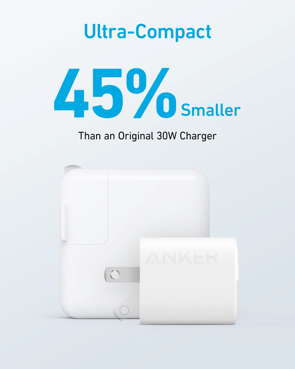 Anker 323 33W charging-only USB-C power adapter with compact design and foldable prongs.