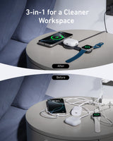 Anker MagGo 3-in-1 wireless charging station with foldable pad for iPhone, Apple Watch, and AirPods, black design