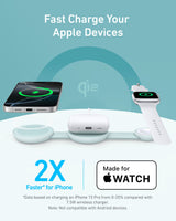 Anker MagGo wireless charging station 3-in-1 foldable pad with phone, watch, and earbuds charging areas on sleek black surface