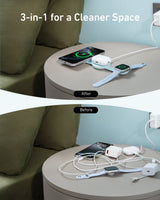 Anker MagGo 3-in-1 wireless charging station with foldable pad for smartphones, AirPods, and Apple Watch.