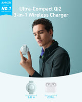Anker MagGo 3-in-1 wireless charging station with foldable pad for smartphones, AirPods, and Apple Watch, black finish.