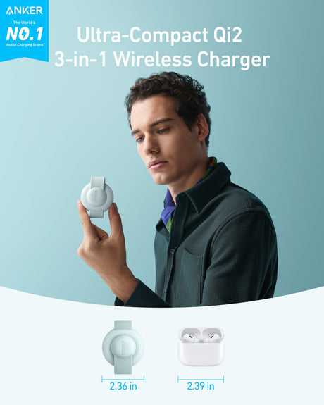 Anker MagGo 3-in-1 wireless charging station with foldable pad for smartphones, AirPods, and Apple Watch, black finish.