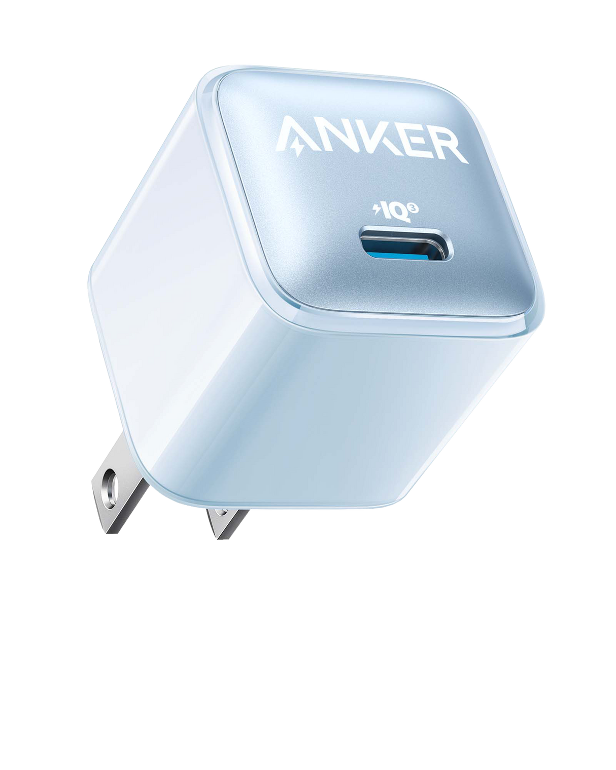 Anker Nano 20W charger for fast charging, compact design with USB-C port, shown in a close-up view.