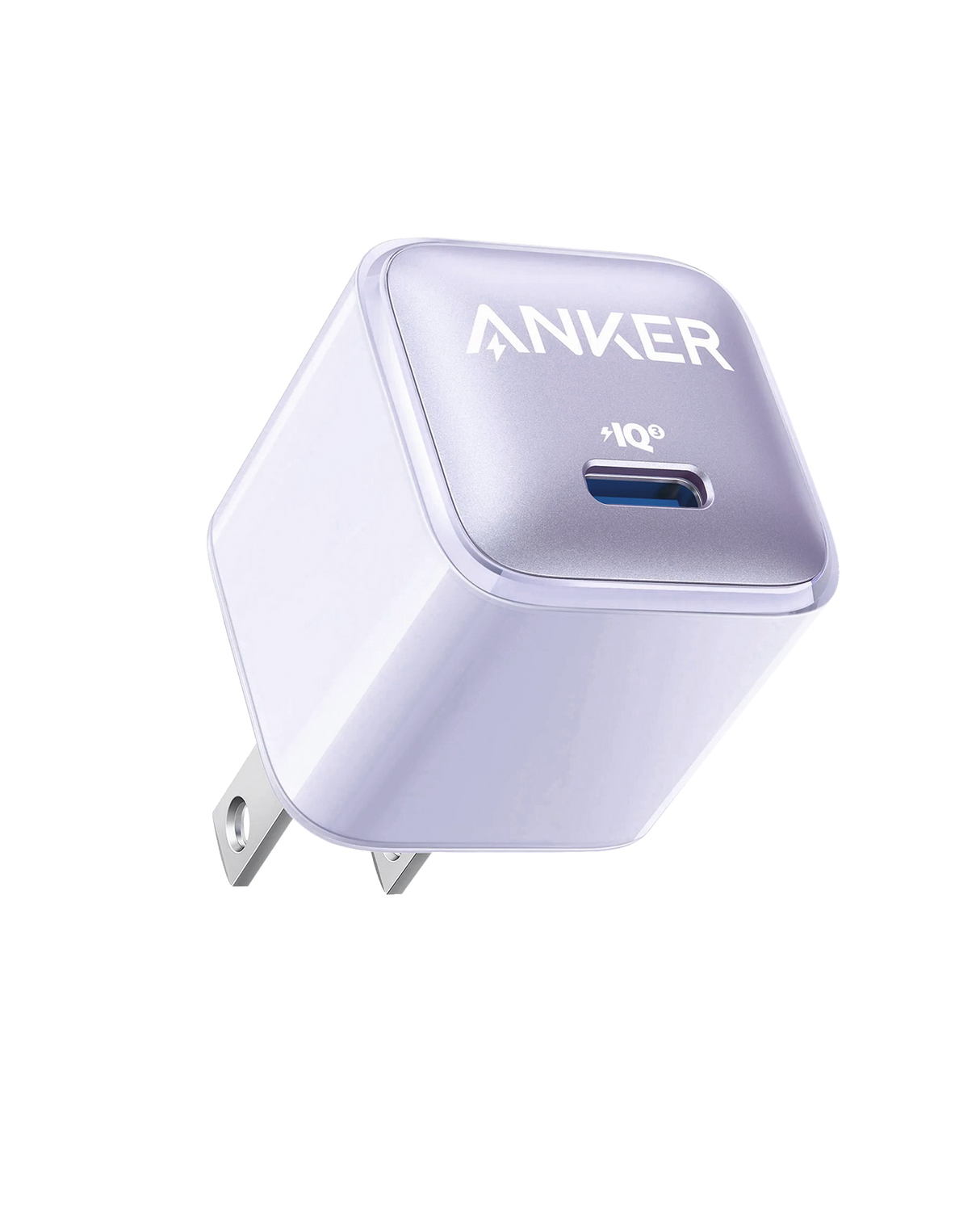 Anker Nano 20W charger for fast charging devices, shown with USB-C port and compact design.