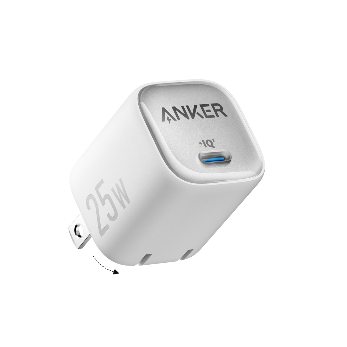 Anker 25W compact charger with USB-C port, shown in sleek black design, ideal for fast charging devices.
