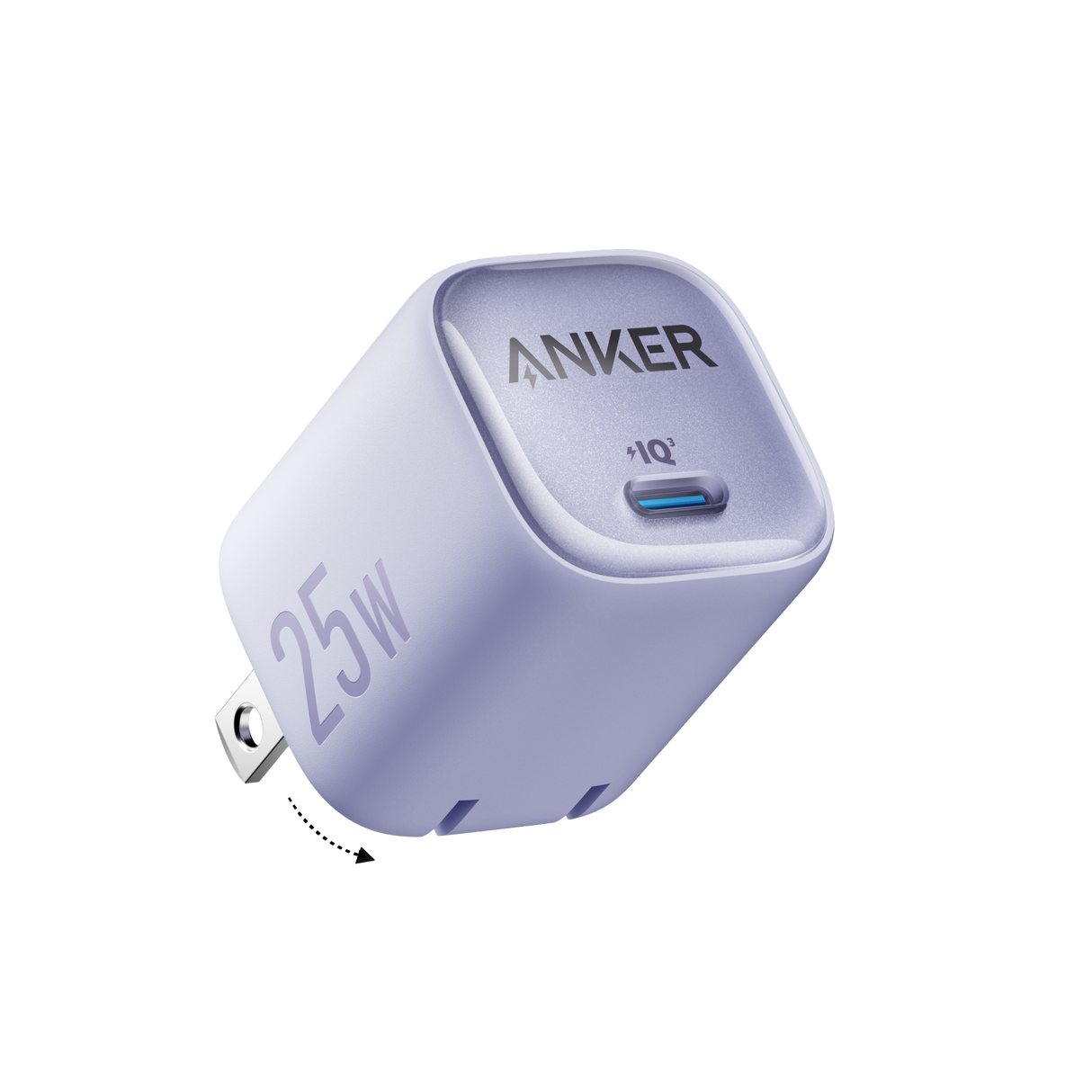 Anker 25W compact charger with USB-C port, shown in black, designed for fast charging smartphones and devices.