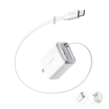 Anker Nano 35W charger with built-in retractable USB-C cable, compact black power adapter for fast charging devices.