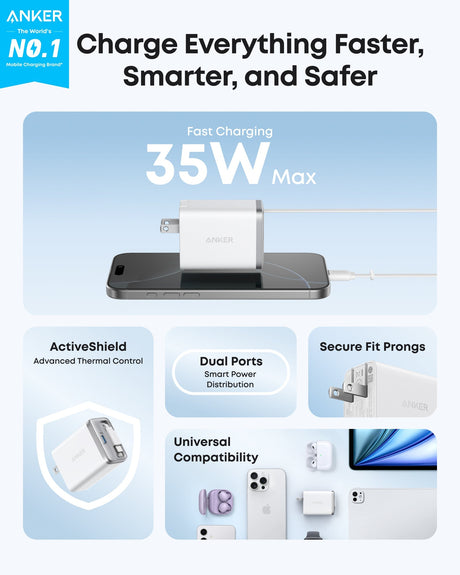 Anker Nano 35W charger with built-in retractable USB-C cable, compact portable power adapter for smartphones and devices