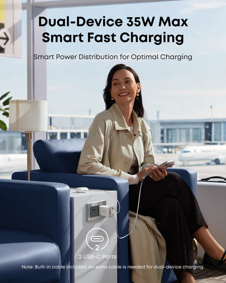 Anker Nano 35W charger with built-in retractable USB-C cable, compact design for fast charging devices.
