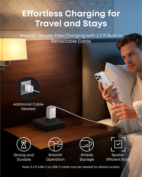 Anker Nano 35W charger with built-in retractable USB-C cable, compact and portable power adapter for fast charging.