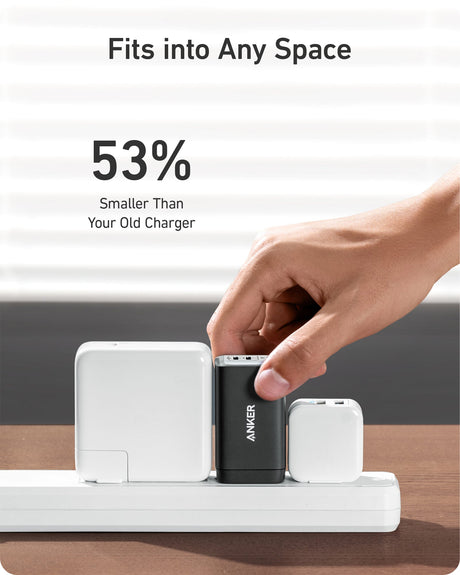 Two Anker 735 Nano II 65W chargers for fast charging devices, shown with compact design and USB-C ports.