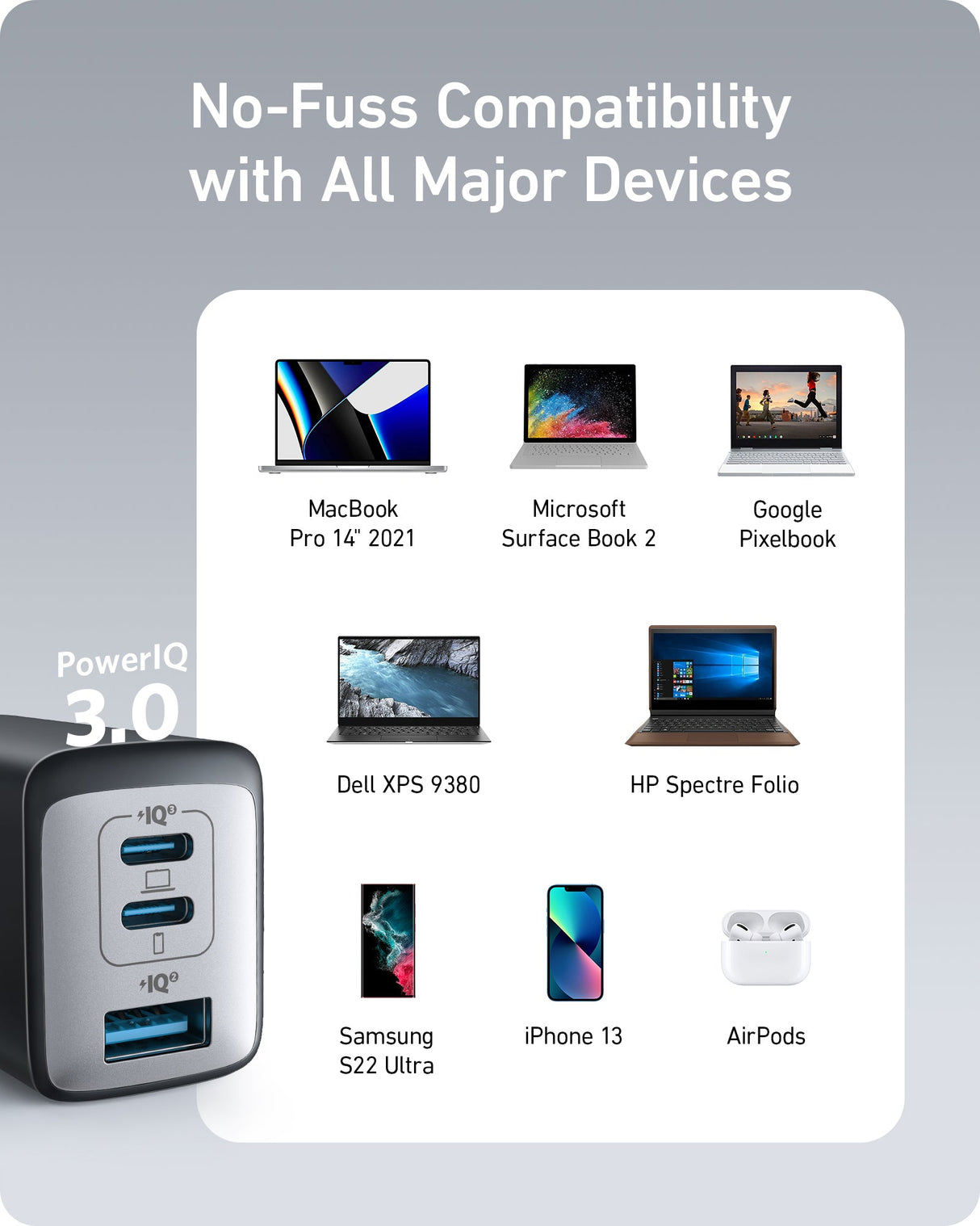 Two Anker 735 Nano II 65W chargers for fast charging devices, shown in a sleek, compact design with USB-C ports.