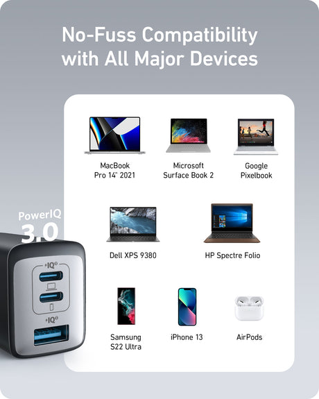 Two Anker 735 Nano II 65W chargers for fast charging devices, shown in a sleek, compact design with USB-C ports.