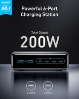 Anker Prime Charger (200W, 6 Ports, GaN)-AKD Ink
