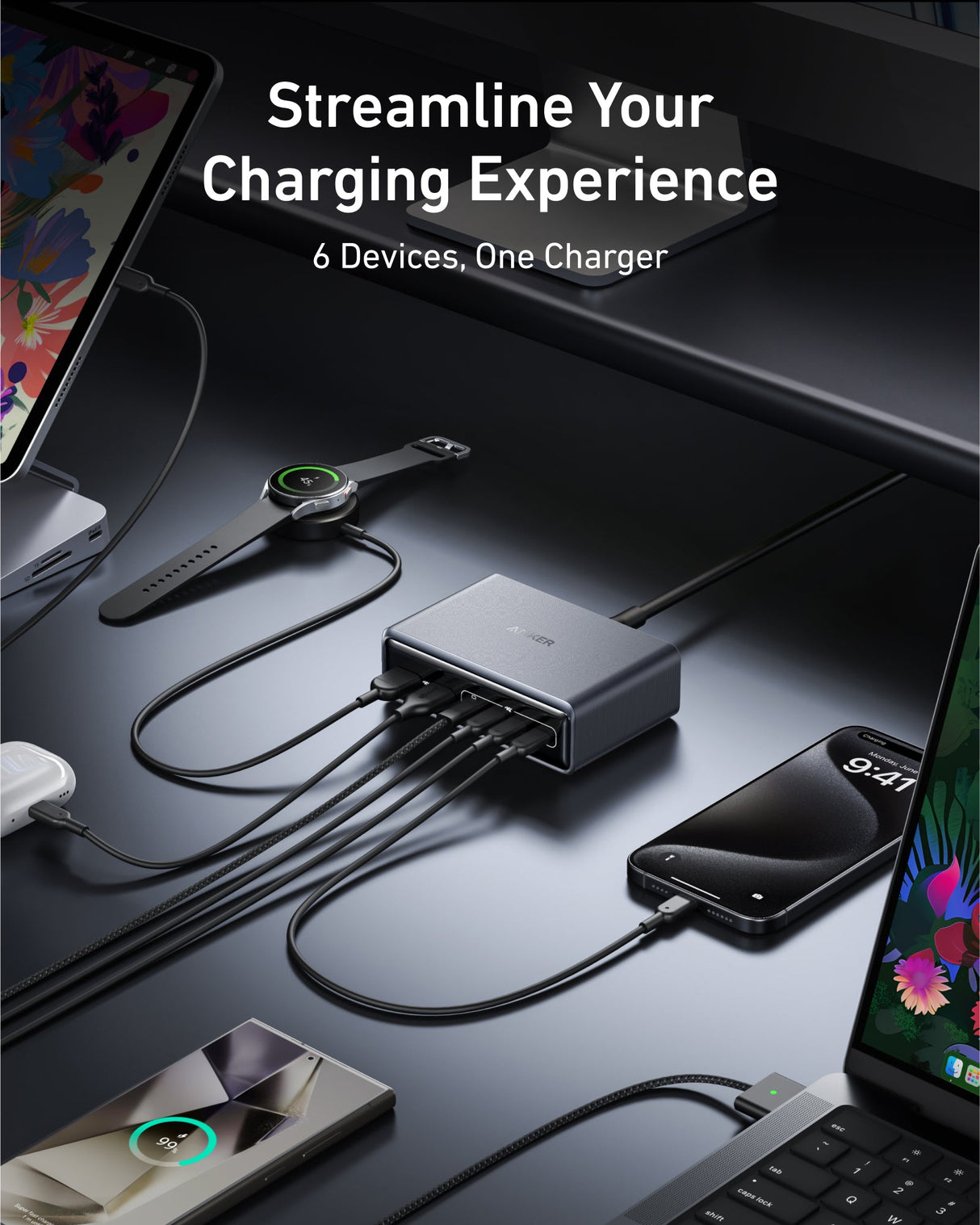 Anker Prime Charger (200W, 6 Ports, GaN)-AKD Ink