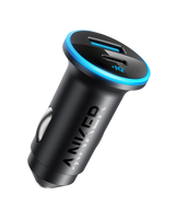 Anker 323 car charger with 52.5W power output, compact design, and multiple USB ports for fast device charging.
