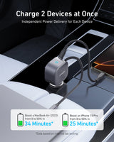 Anker Nano 75W car charger with USB-C port and compact design, suitable for fast charging devices in a vehicle.
