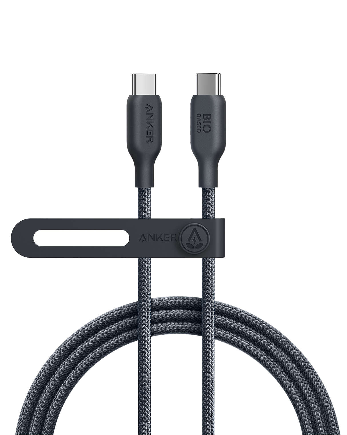 Anker 543 USB-C to USB-C bio-braided charging cable showing the durable, flexible cable with USB-C connectors at both ends