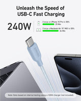 Anker 543 USB-C to USB-C charging cable with bio-braided design, durable and flexible for fast device charging.
