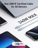 Anker 543 USB-C to USB-C charging cable with bio-braided design, shown in close-up with connectors visible.