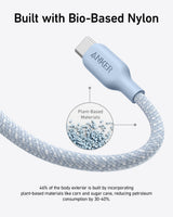 Anker 543 USB-C to USB-C charging cable with bio-braided design, durable and flexible for fast device charging.